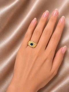 Ring aus 18-karätigem Gelbgold mit Saphir, Diamant und Perlmutt