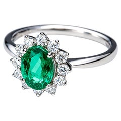 18K White Gold Emerald Diamond Engagement Ring Estate