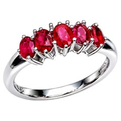 14K White Gold Ruby 5 Stone Diamond Band Estate Ring