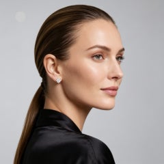 18K White Gold Baguette Diamond Floral Flower Stud Earrings Estate