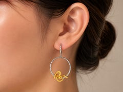 14K Two Tone Gold Diamond Snake Animal Loop Earrings Estate