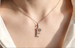 18K White Gold Diamond F Initial Pendant Slide Necklace Estate