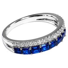 14K White Gold Sapphire Diamond Wedding Band Ring Designer Estate
