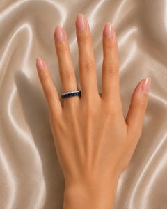 14K White Gold Sapphire Diamond Wedding Band Ring Designer Estate