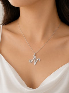 18K White Gold Diamond N Initial Pendant Slide Necklace Estate