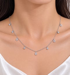 14K White Gold Diamond Star of David Station Necklace Estate
