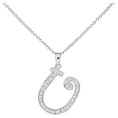 18K White Gold Diamond U Initial Pendant Slide Estate