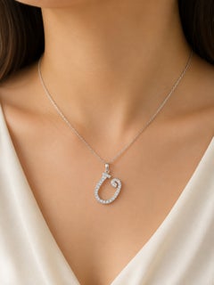 18K White Gold Diamond U Initial Pendant Slide Estate