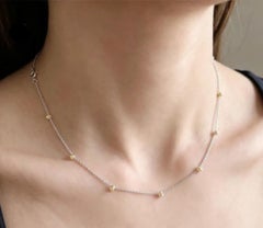 14K White Gold Yellow Diamond Station Necklace Estate
