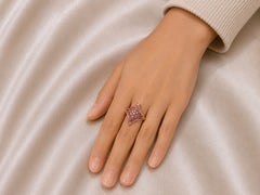 14K Pink Gold Rose Diamond Ruby Filigree Ring