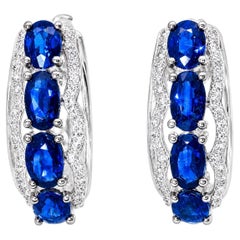 14K White Gold Diamond Sapphire Huggie Earrings Sapphires