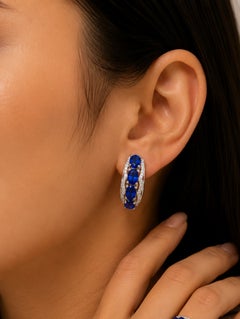 14K White Gold Diamond Sapphire Huggie Earrings Sapphires