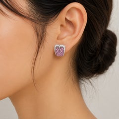 14K White Gold Estate Diamond & Pink Sapphire Buckle French Clip Earrings