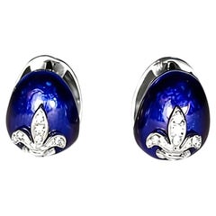Pendientes de oro blanco de 18 quilates con diseño de flor de lis esmaltada, de Hidalgo