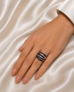 14K Pink Rose Gold Diamond Sapphire Band Ring