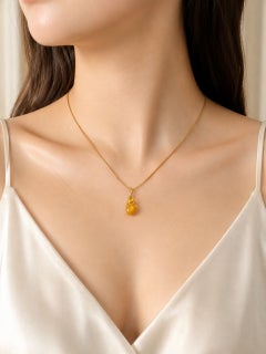 14K Yellow Gold Amber Citrine Pendant Necklace