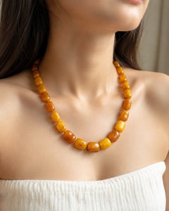 Sterling Silver Antique Natural Baltic Amber Bead Lariat Necklace