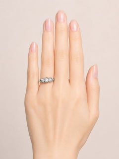 14K White Gold Diamond 3 Stone Pinky Band Ring Antique Estate