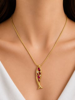 18K Yellow Gold Ruby Diamond Fish Slide Pendant