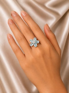 18K White Gold Diamond Aquamarine Floral Ring