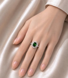 14K White Gold Green Tourmaline Diamond Ring