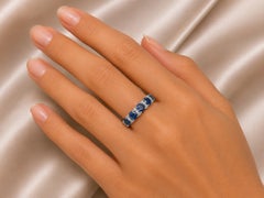 14K White Gold Diamond Sapphire 5 Stone Band Ring