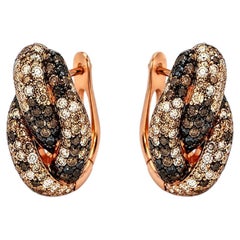 14K Pink Rose Gold Multi Color Diamond Knot Earrings Estate
