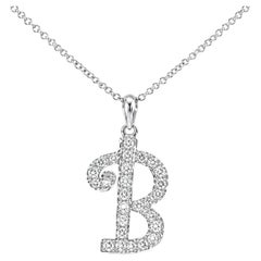 18K White Gold Diamond B Initial Pendant Slide Necklace Estate