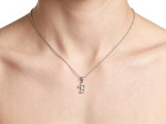 18K White Gold Diamond B Initial Pendant Slide Necklace Estate