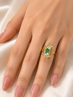 14K Yellow Gold Emerald Diamond Filigree Antique Ring Estate