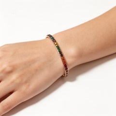 Sterling Silver 925 Multi Color Tourmaline Flexible Bracelet