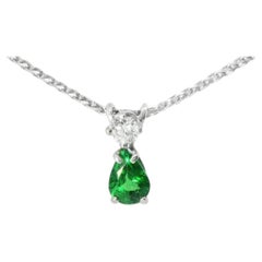 14K White Gold Pear Emerald Diamond Drop Pendant Necklace Estate