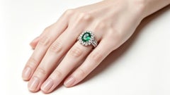 18K White Gold Solitaire Emerald Diamond Engagement Ring Estate