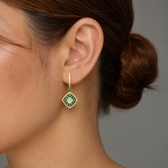 14K Yellow Gold Green Amethyst Diamond Tsavorite Drop Dangle Earrings