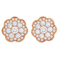 14K Pink Rose Gold Diamond Flower Stud Earrings