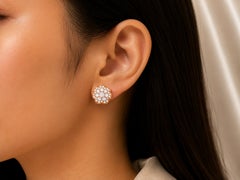 14K Pink Rose Gold Diamond Flower Stud Earrings
