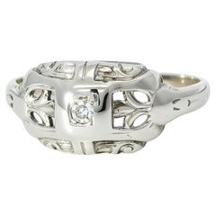 14K White Gold Filigree Diamond Pinky Ring Band