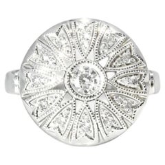 14K White Gold Antique Estate Round Diamond Cocktail Ring