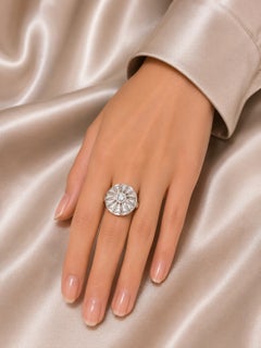 14K White Gold Antique Estate Round Diamond Cocktail Ring