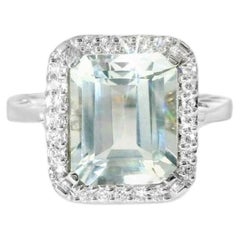 14K White Gold Aquamarine Diamond Cocktail Ring Estate