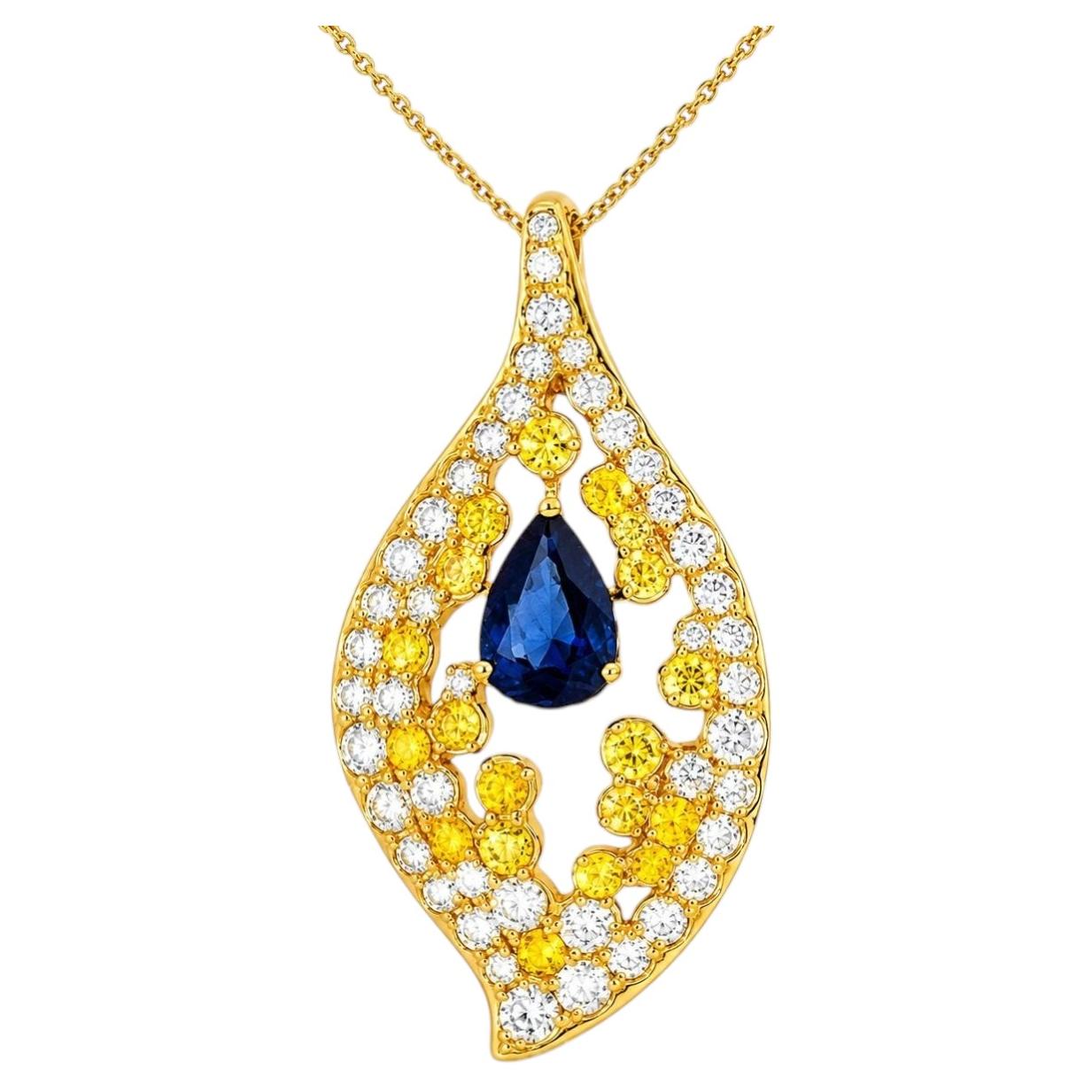 14K Pink Rose Gold Sapphire Yellow Diamond Pendant Necklace Estate For Sale