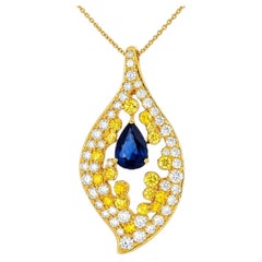 14K Pink Rose Gold Sapphire Yellow Diamond Pendant Necklace Estate
