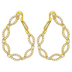14K Yellow Gold Diamond Hoop Earrings French Clip Estate