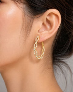 14K Yellow Gold Diamond Hoop Earrings French Clip Estate