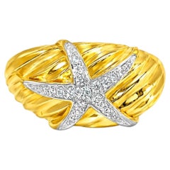 14K Yellow Gold Diamond Starfish Cocktail Ring Estate