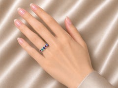 18K White Gold Ruby Sapphire Emerald Diamond Band Ring Estate