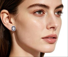 Ohrstecker aus 18 Karat Weißgold mit Saphir und Diamanten – Saphir aus einem Nachlass
