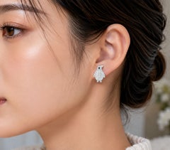 14K White Gold Diamond Penguin Earrings Estate