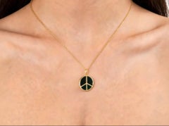 14K Yellow Gold Black Onyx Peace Sign Pendant Slide Modern Estate