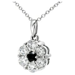 14K White Gold Black Diamond Pendant with White Diamond Halo